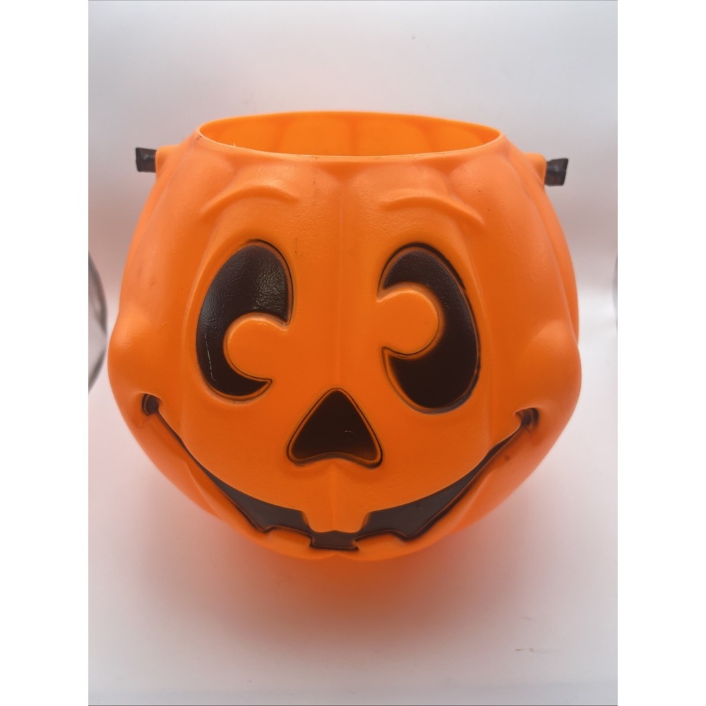 Vintage 1997 Grand Venture Blow Mold Halloween Pail Bucket Pumpkin Orange Jack O